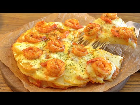 How to Make Potato Shrimp Pizza in a Frying Pan!!