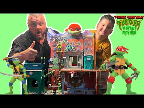 TEENAGE MUTANT NINJA TURTLES SEWER LAIR is BEST TOY EVER! Caleb and Dad Pretend Play as TNMT!