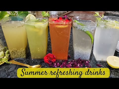 అన్ని ఇంట్లో ఉండే  ingredients తోనే 5 summer special refreshing drinks || Sarabath || lemonade