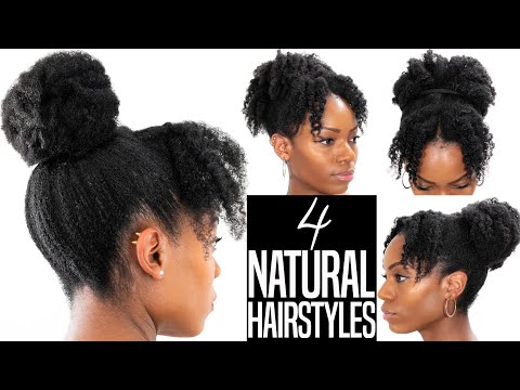 4 NATURAL HAIRSTYLES (Twist Out Updo Hairstyles with Bangs/Fringe) (4b/4C Hair)