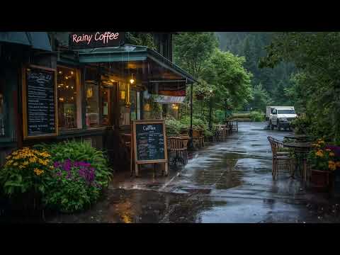 Raindrops Falling On The Small Street In Front Of The Café, Rain Sounds To Help You Relieve Stress