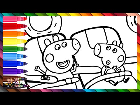 Draw and Color Peppa Pig And George Pig on an Airplane 🐷✈️💺🌈 Drawings for Kids