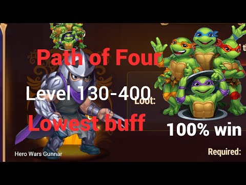 Hero Wars Path of Four 130 to 400 Level with Lowest buff total 1380