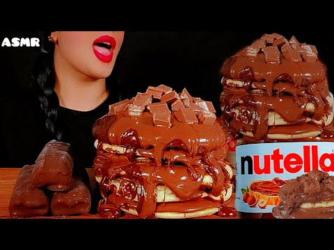 🥞🍫asmr Nutella pancakes 👅with ice cream and Nutellawith milk🥛먹방 초콜릿 크레페 케이크|Notalking🐾