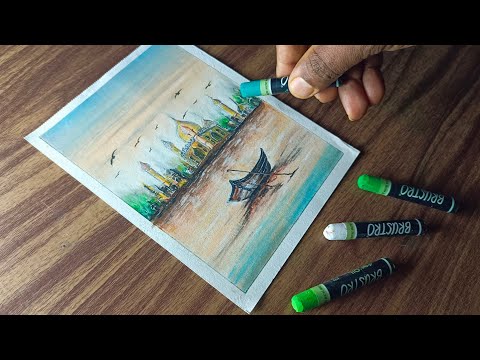 Very Easy Oil Pastel Drawing / Landscape Scenery For Beginners