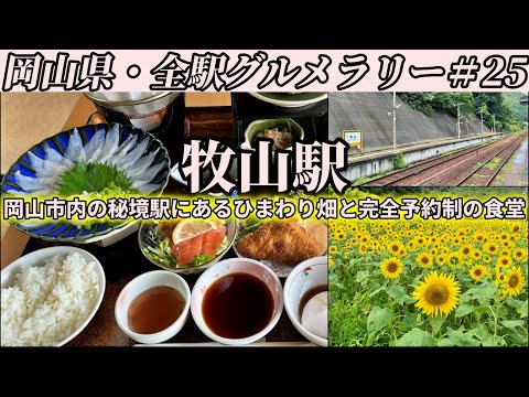 【牧山駅】岡山市内の秘境駅で満開のひまわり畑を見て、完全予約制の隠れ家食堂で穴子のしゃぶしゃぶを堪能しにいくだけツーリング【岡山県・全駅グルメラリー#25】