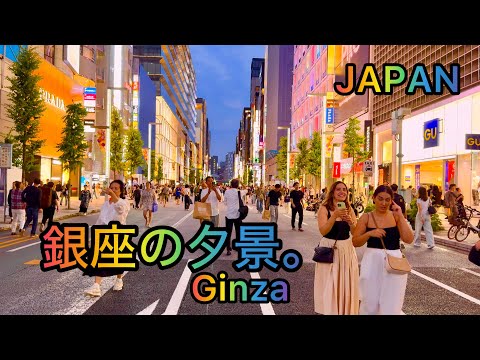 [4K HDR] Attractive Evening View of Ginza. # Walking Tour in Ginza. Tokyo, Japan.