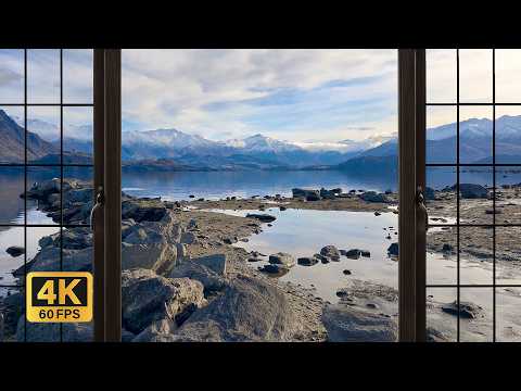 4K lake with mountains window view - Relaxing, Calming, Ambience (ASMR)