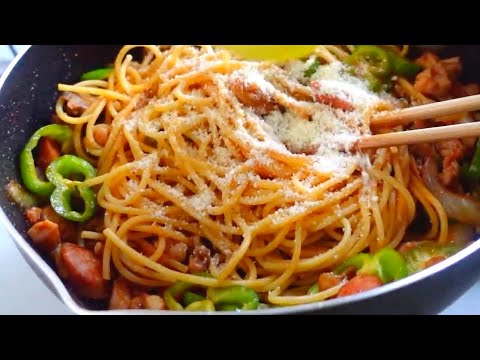 Japanese old-fashioned ketchup spaghetti (Napolitan) for bento box | 時間がたってもおいしいスパゲティナポリタン弁当