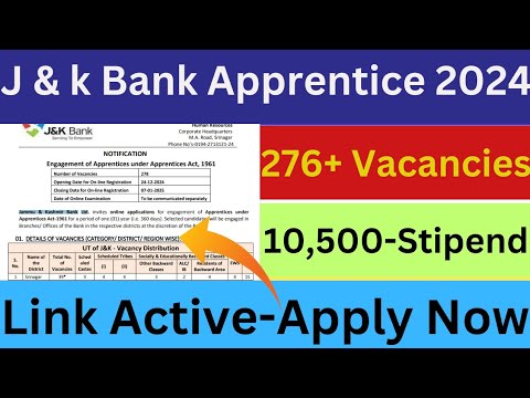 📢J & K Bank Apprentice Recruitment 2024|J & K Bank Graduate Apprentice Notification Out|Apply Now|🚀