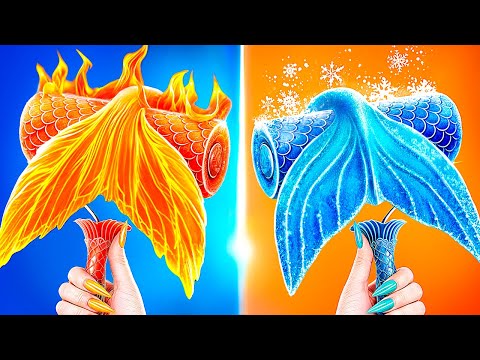 FIRE vs WATER Girls Extreme Tiny House GLOW UP! Secret Room for HOT vs COLD Mermaids!