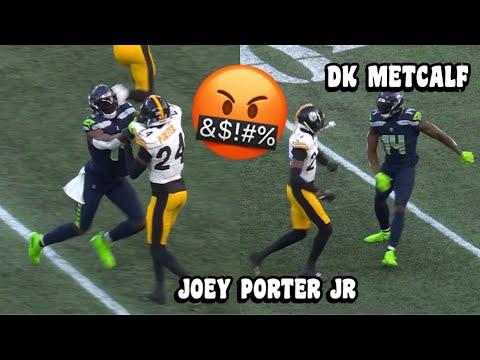 DK Metcalf Vs Joey Porter Jr GOT HEATED! 🤬 (WR vs CB) Steelers vs Seahawks 2023 highlights