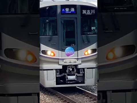 225系ラッピング島本駅　停車