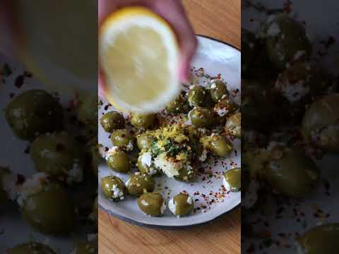 Feta stuffed baked olives