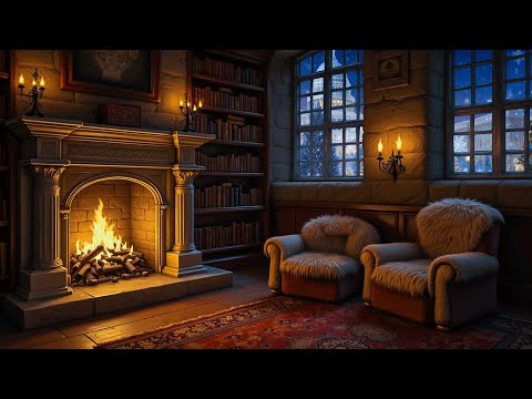 Cozy Cabin Ambience | Northern Lights in Alaska with Blizzard, Fireplace for Sleep, Study & Relax 💤