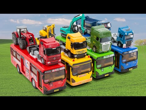 look at each color of the bus and heavy equipment collection and compare it to a real car