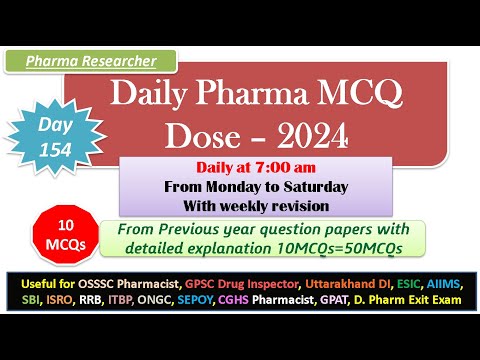 Day 154 Daily Pharma MCQ Dose Series 2024 II 10 MCQs II #exitexam #pharmacist #druginspector #dsssb