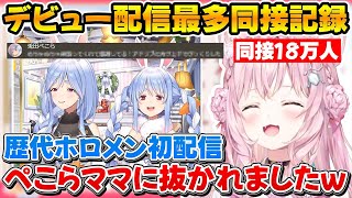 歴代のホロメン初配信の同接記録をぶち抜くぺこらママｗ【ホロライブ/博衣こより/兎田ぺこら/ぺこらママ】