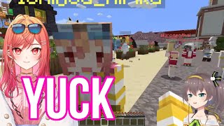 Natsuiro Matsuri Gives Sad Ichijou Ririka Sloppy Kiss | Minecraft  [Hololive/Sub]