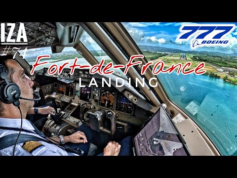 B777 FDF 🇨🇵 Fort-de-France | LANDING 10 | 4K Cockpit View | ATC & Crew Communications