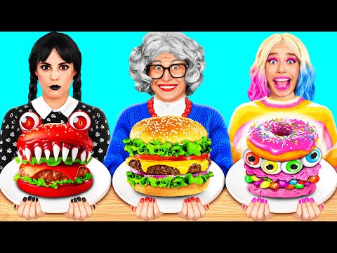 Wednesday vs Enid | Black vs Pink Food Challenge by BaRaDa