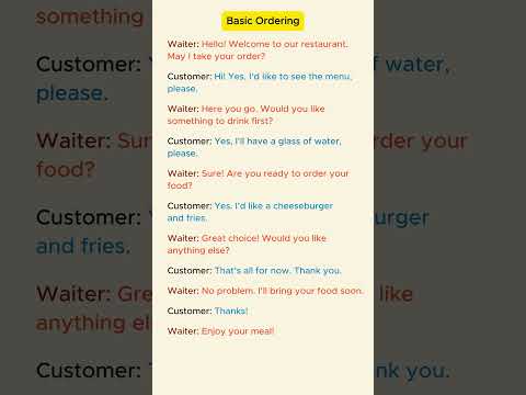 English conversation in restaurant - Basic Ordering. #Shorts