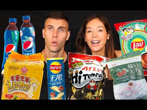 ASMR Asian Snack Haul | ASMR Couple Mukbang - Cheesy Ramen Noodle, Tempura Seaweed, Chili Crab Chips