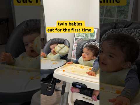 twin babies eat for the first time  #twins #baby #funny #funnycute ￼