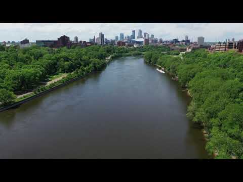 4K Drone Footage City of Minneapolis Minnesota June 2020 over Mississippi River BusyBoy Productions