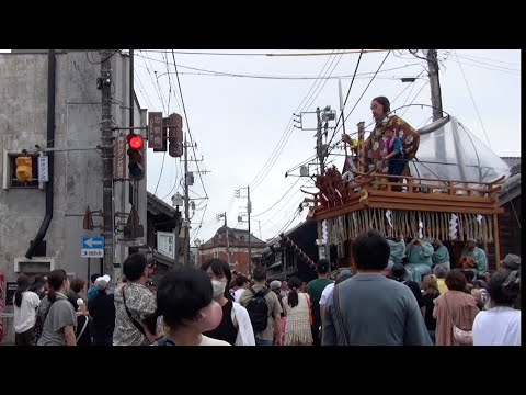 佐原の大祭2024夏　楽日の曳き廻し　荒久区（田宿〜小野川沿い）、本川岸区（伊能忠次郎商店前）