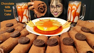 Eating Towel Cake, Caramel Pudding, Hot Milk | Big bites | Asmr eating | Mukbang