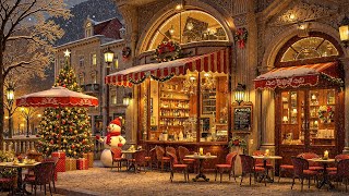 Winter Christmas Jazz Coffee Shop with Snowfall 🎄 Instrumental Jazz for Relax, Stress Relief