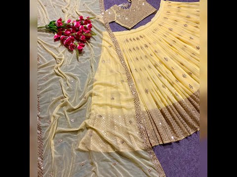 Leman Yellow Colour Embroidered Attractive Party Wear Georgette Lehenga choli #fashionwearind #fash