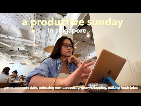 a productive sunday in singapore | grwm, solo cafe date, unboxing new earbuds, grocery shopping 👩🏻‍💻