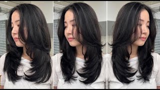 Perfect Long Layers Haircut Women With Curtain Bangs & Easy Hair Cutting Techniques