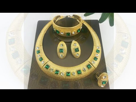 Dubai Gold Color Jewelry Set For Women High Quality 18K Gold Plated Opal Jewelry Necklace