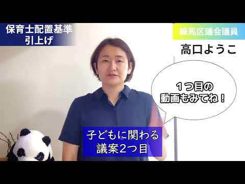 【練馬区議会 議案解説④】保育士基準の引き上げ！【練馬区議会議員・高口ようこ】
