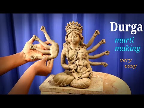 Mitti ki Durga murti making with bal ganesha | clay art