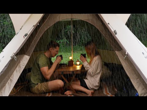 CAMPING in the RAIN [ Cosy Vibes, Relaxing sounds, Our dogs birthday, ASMR ]