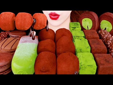 ASMR GREEN TEA CHOCOLATE *CHOCOLATE RICE CAKE, PAVE CHOCOALTE, ICE CREAM EATING SOUNDS MUKBANG