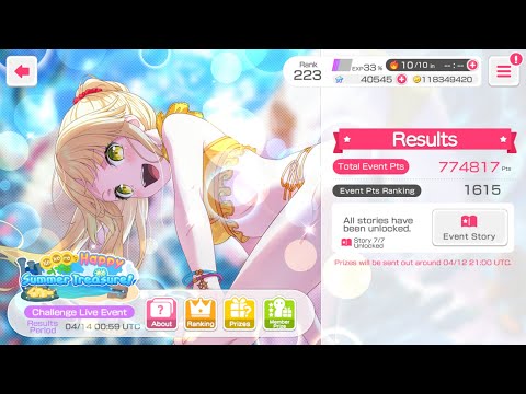 [BanG Dream!] Kokoro’s Happy Summer Treasure! | [Mission Live Event] | T1615 (T2000) - Results