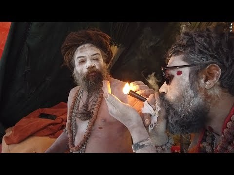 अघोरी नागा बाबा चिलम में गांजा का मजा लेते हुए | Kumbh Fair Saints Chillum | NAGABABA SOMKING