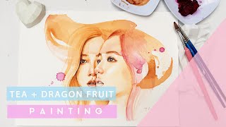 Painting with Tea and Dragon Fruit | Portrait painting of Rosè and Jisoo BLACKPINK