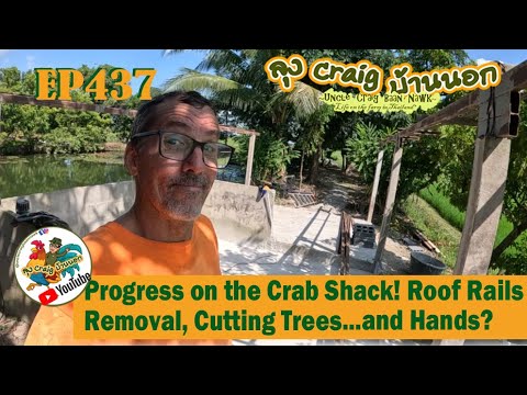 EP437 Progress on the Crab Shack! Roof Rails Removal, Cutting Trees...and Hands?