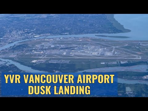 Dusk Landing at YVR Vancouver Airport over the Strait of Georgia 4K June 18 2023