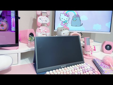 Pink Gaming Desk Setup with the KYY Portable Monitor