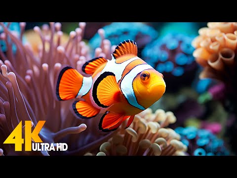 Aquarium 4K VIDEO (ULTRA HD) 🐠 Beautiful Coral Reef Fish - Relaxing Sleep Meditation Music #96