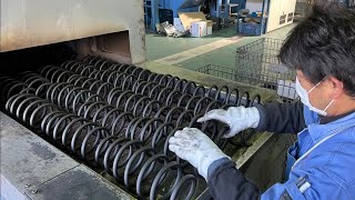 The process of making automotive springs. Japanese Spring Manufacturing Factory.