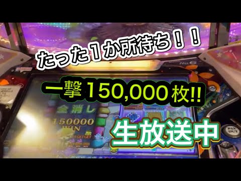 生放送中に奇跡の全消し！！たったの１か所待ち的中で１５０,０００枚！