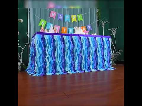 Folded WavedTable Skirt Tulle Tutu Table Cloth Rags 6ft 9ft 14ft Birthday Baby Shower Party Decorat